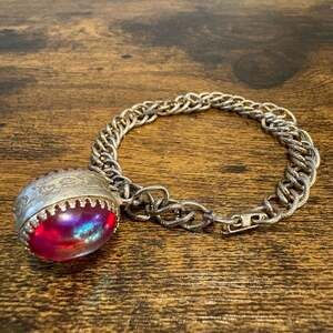 Vintage Emmons Dragon's Breath Red Cabochon Bracelet Signed Statement